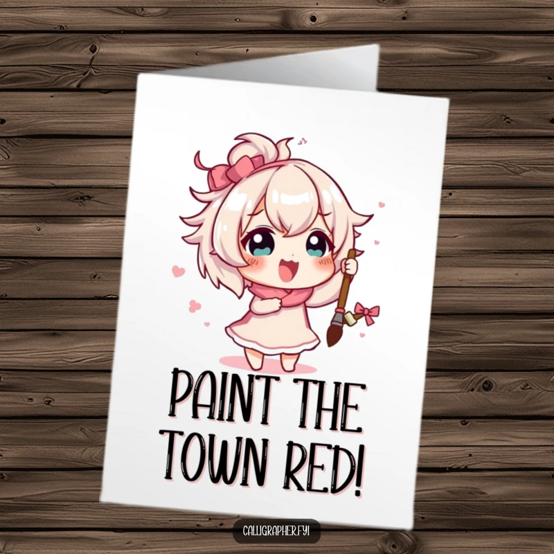 Funny Free Printable Birthday Card: A cute character joyfully painting a grand flourish with a brush, celebrating a birthday.