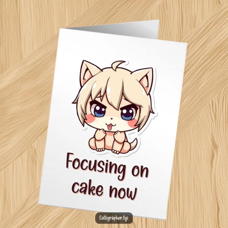 Funny Free Printable Birthday Card featuring a cute character concentrating hard with tongue out, ready for a celebration.