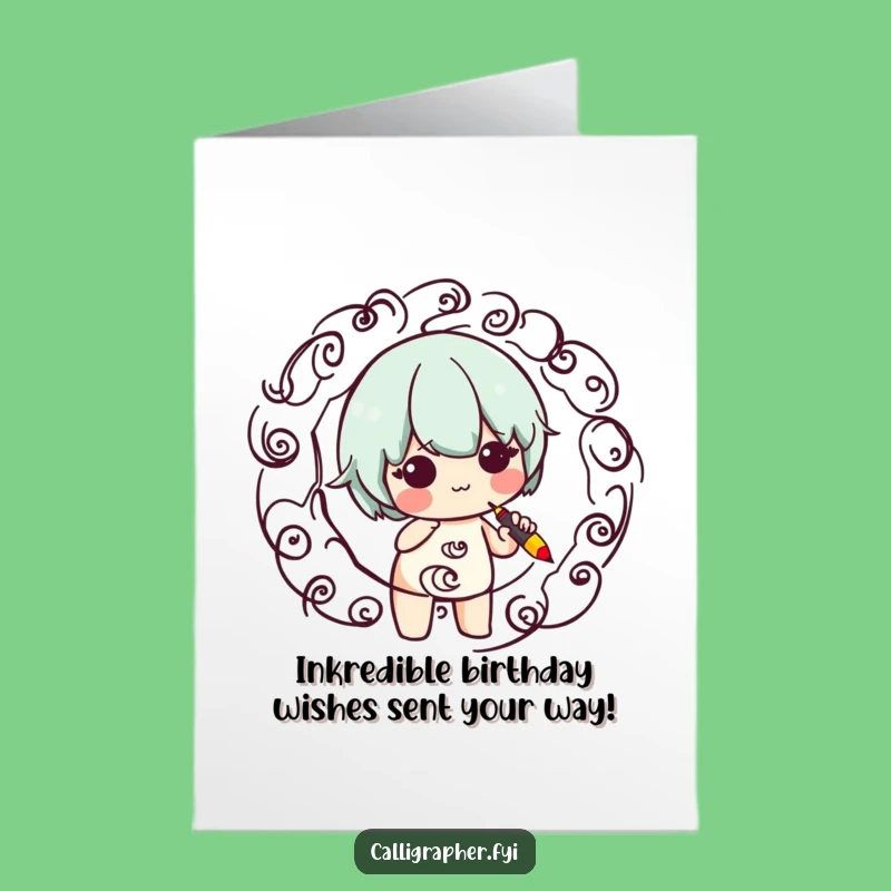Funny Free Printable Birthday Card: Cute Calligraphy Character Swirls - Instant Download Gift