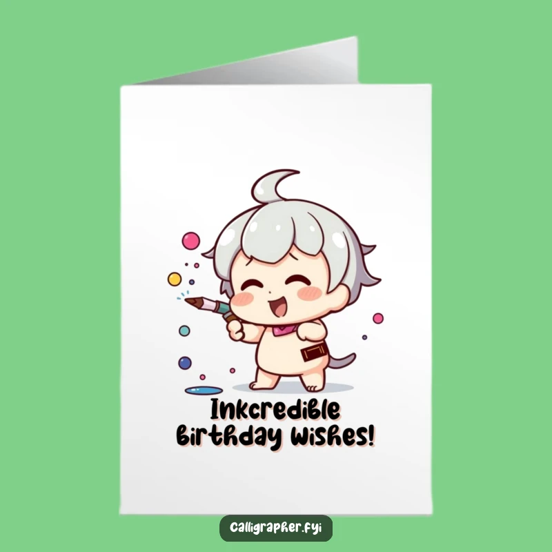 Free Printable Funny Birthday Card: Kawaii Ink Spray Creative Gift