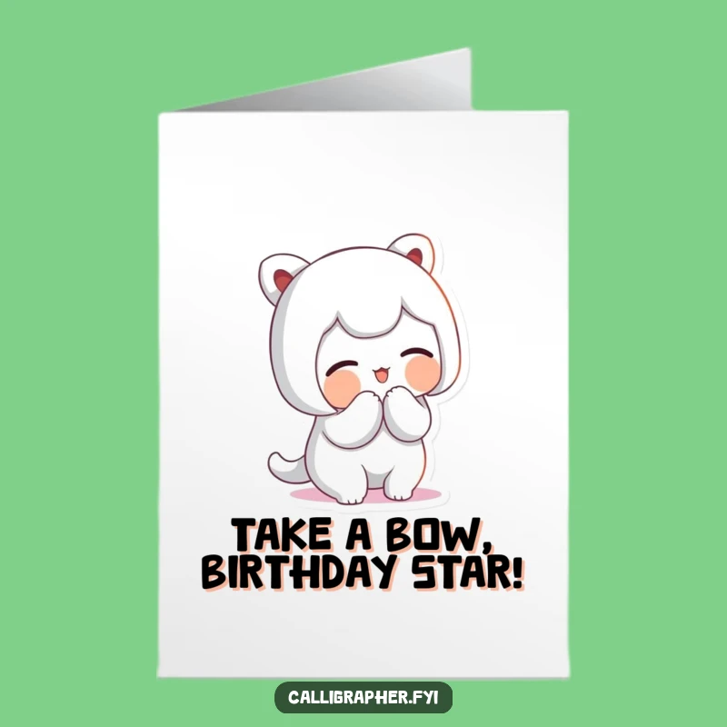 Free Printable Birthday Card: Funny Bowing Character Elegant Flourish Digital Download Gift
