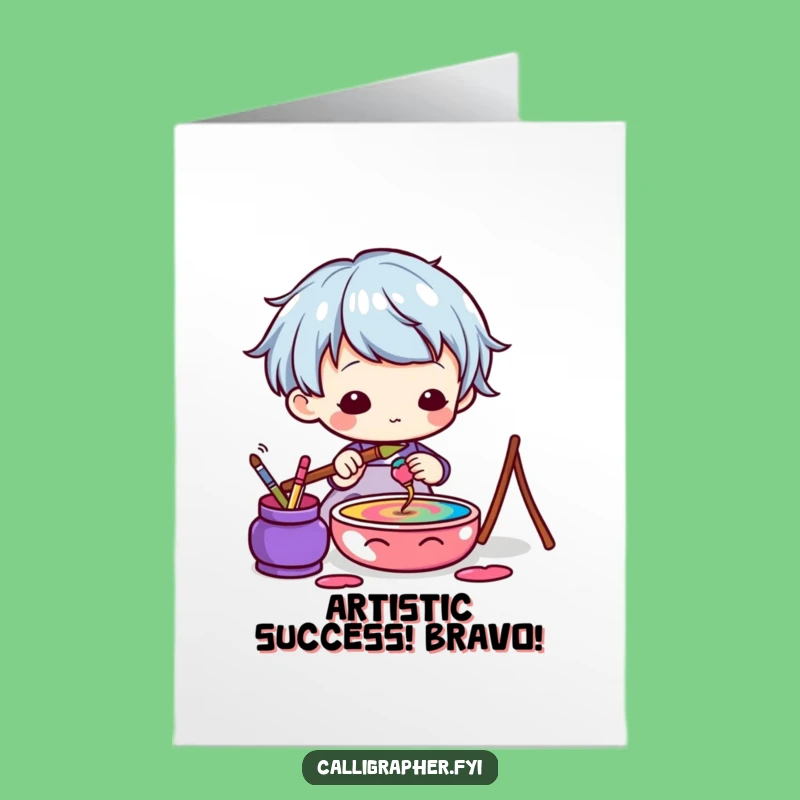 Free Printable Congrats Card: Kawaii Artist's Colorful Creation Downloadable Gift
