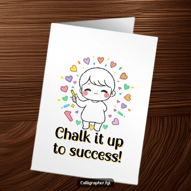 Funny Free Printable Congrats Card: Cute character artistically drawing a beautiful chalk pattern, symbolizing a successful and vibrant achievement.