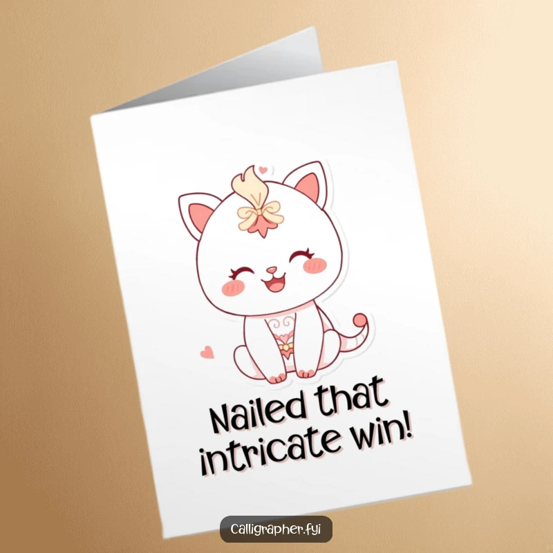 Funny Free Printable Congratulations Card: Happy character focused on drawing intricate patterns, a unique downloadable DIY gift for celebrating success.