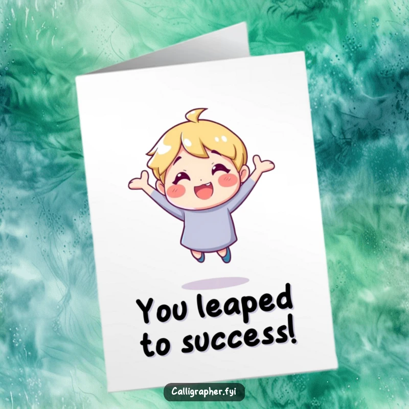 Funny Free Printable Congratulations Card: A cheerful character bouncing with pure excitement and inspiration, perfect for any celebration.