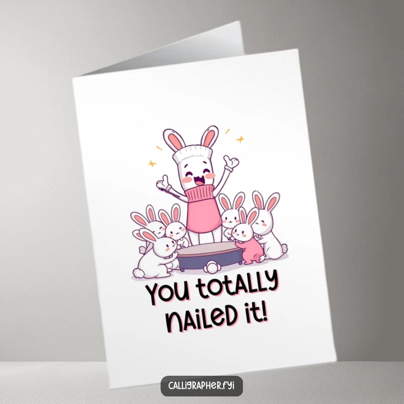 Funny Free Printable Congrats Card: Enthusiastic sock character leading dust bunnies, downloadable congrats.