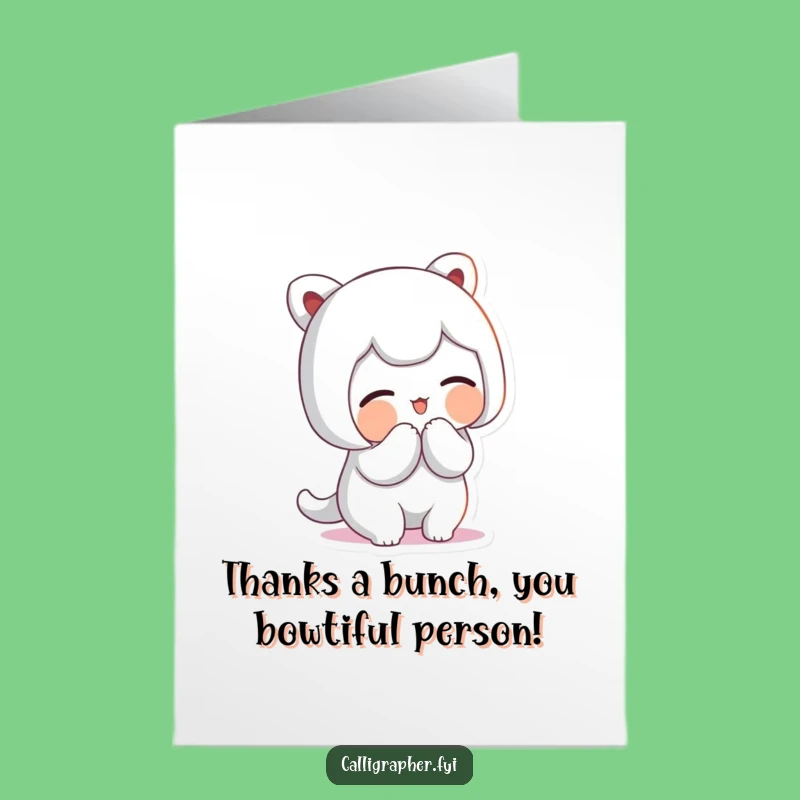 Free Printable Thank You Card: Bowing Character Artistic Flourish Heartfelt Downloadable Gift