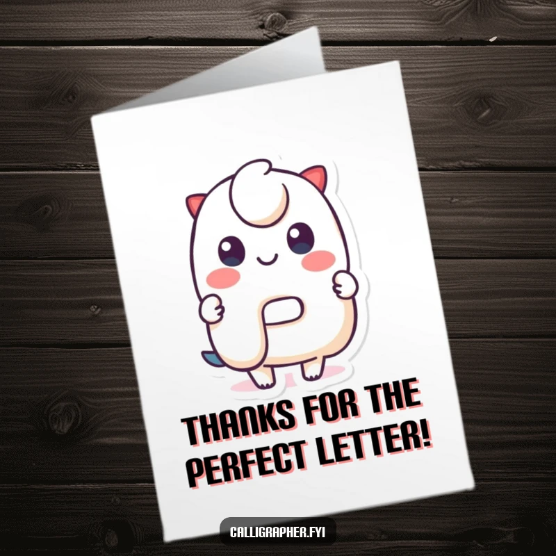 Funny Free Printable Thank You Card where a cute character proudly showcases a perfect, stylized letter, radiating infectious joy and appreciation.