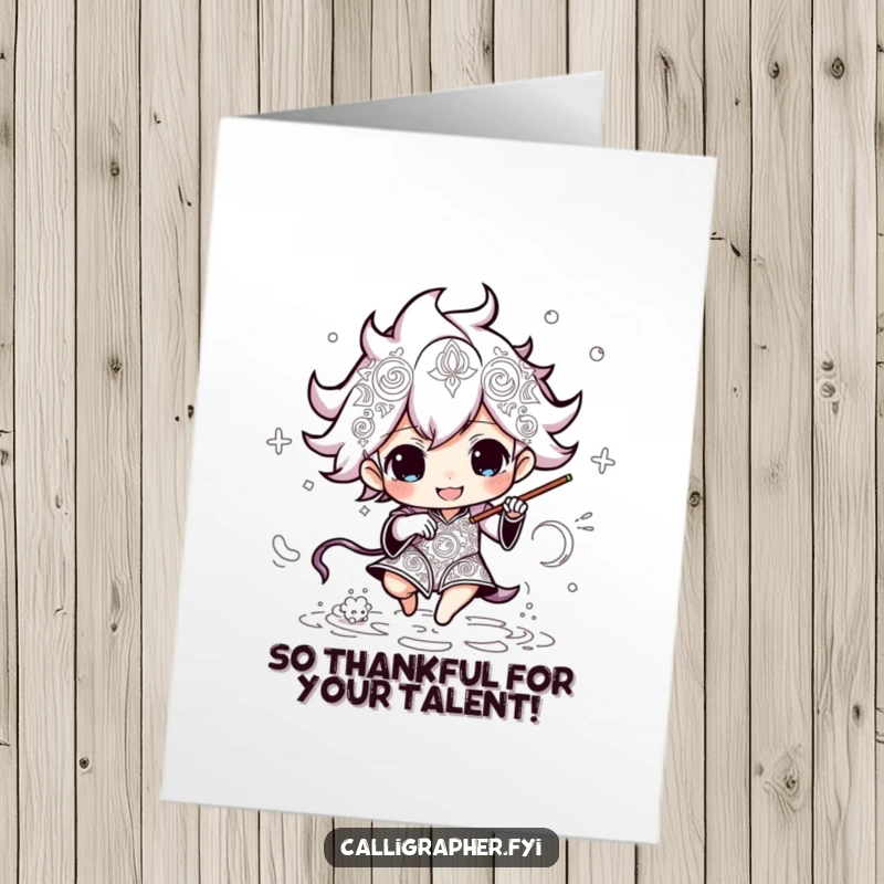 Funny Free Printable Thank You Card: Energetic character drawing intricate patterns, offering a detailed and artistic expression of thanks.