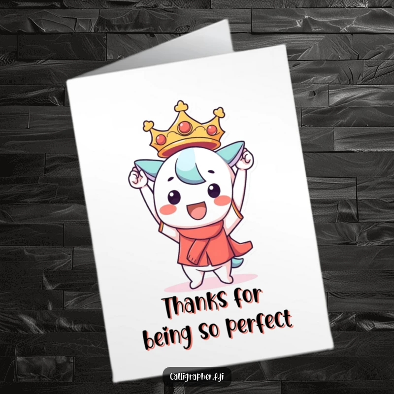 Funny Free Printable Thank You Card: Kawaii character proudly presents a perfect creation, a delightful and thankful downloadable.