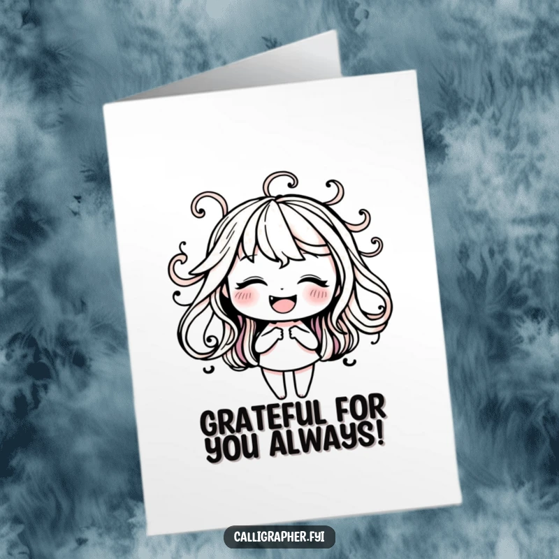 Funny Free Printable Thank You Card: Happy character gracefully swirling ink, expressing heartfelt and artistic thanks.