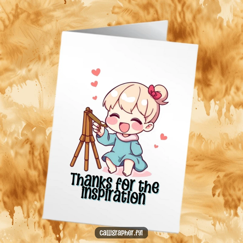 Funny Free Printable Thank You Card: Character joyfully sketching a whimsical design, offering artistic thanks.