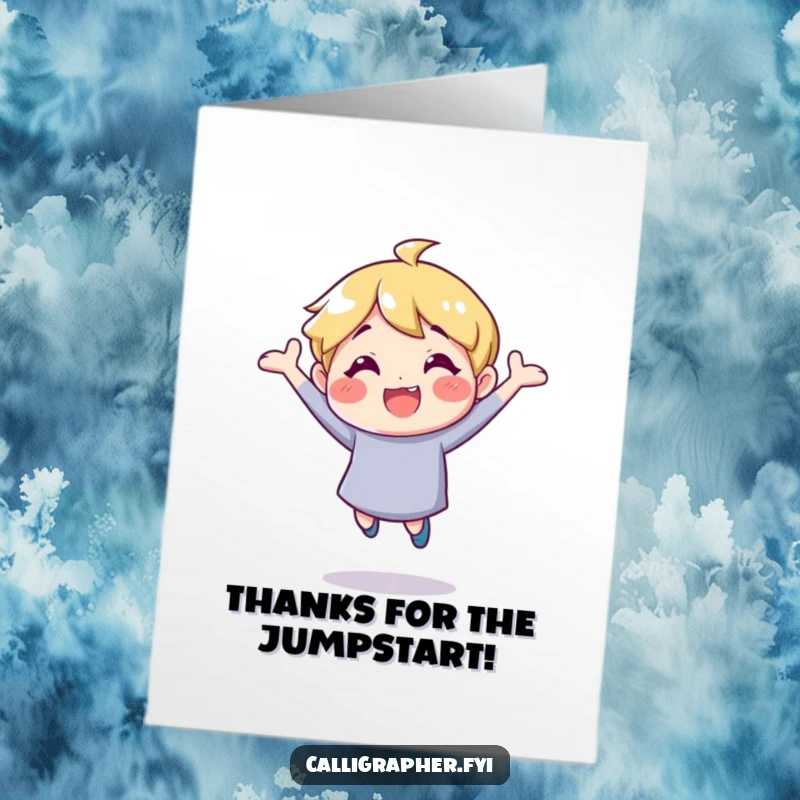 Funny Free Printable Thank You Card: A character bouncing with enthusiasm and creative ideas, expressing gratitude with a witty flair.