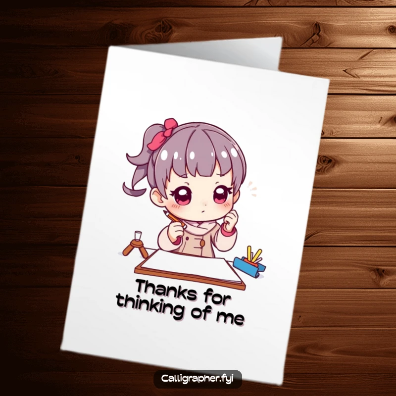 Funny Free Printable Thank You Card: Artist in a thoughtful pose with a pencil, conveying appreciation creatively.