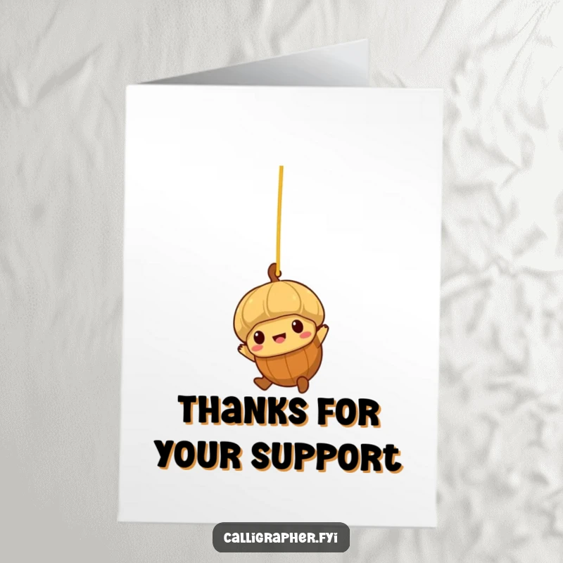 Funny Free Printable Thank You Card: Acorn character swinging from spaghetti, printable thank you.