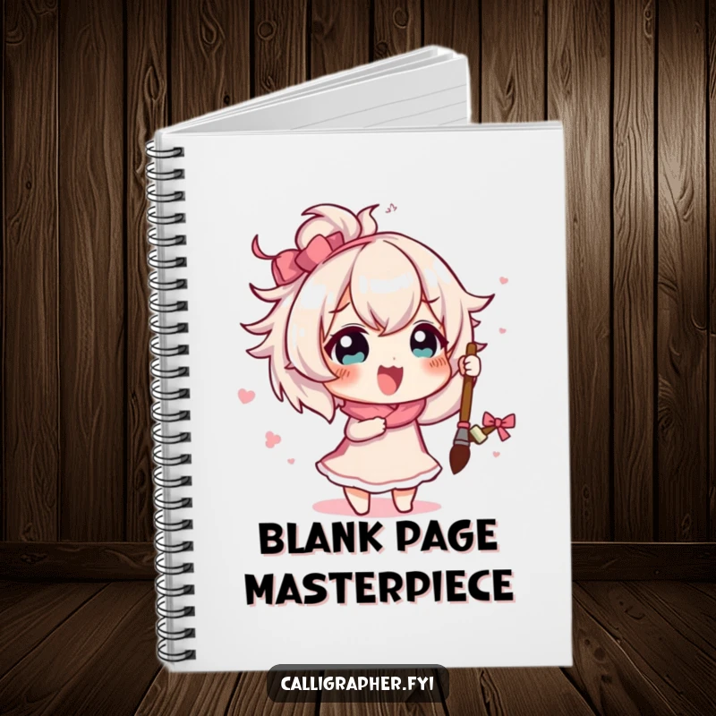 Funny cute character enthusiastically painting a flourish with a brush, perfect for a humorous notebook.