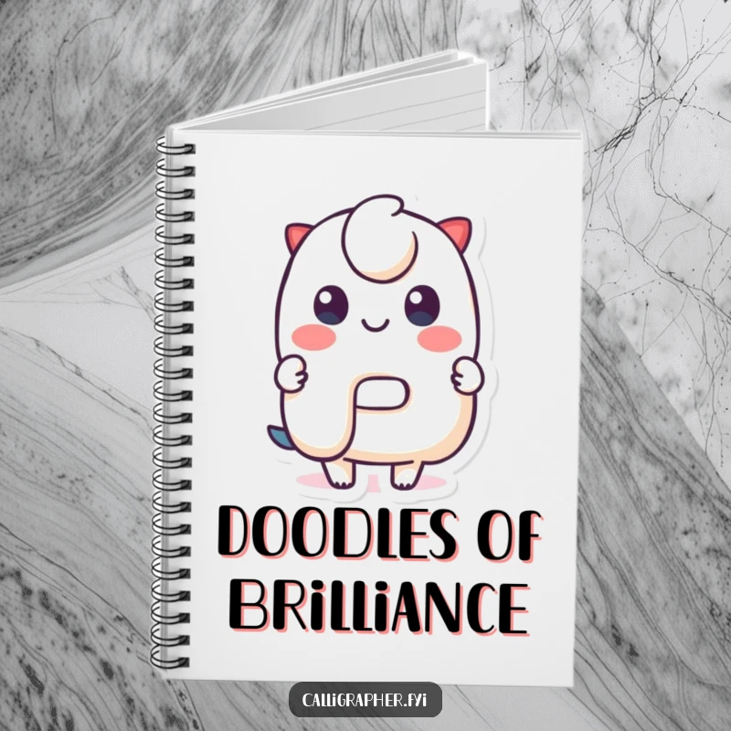 Funny Notebook: A cute character proudly presents a perfectly formed stylized letter, inspiring creativity and organization, perfect for journaling.