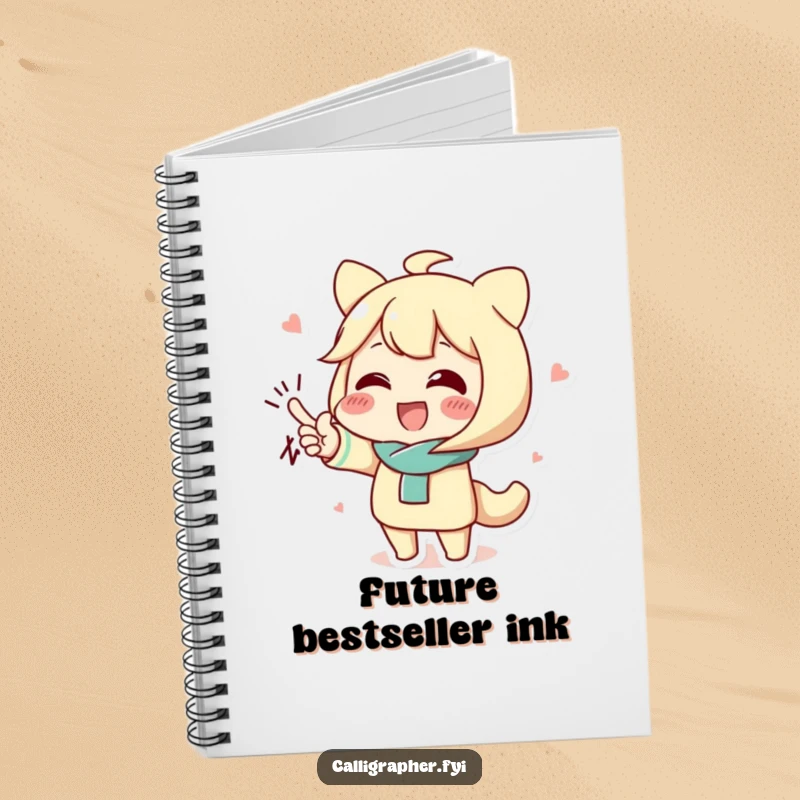 Funny notebook featuring a cute character's elaborate flourished signature, perfect for jotting down creative ideas.