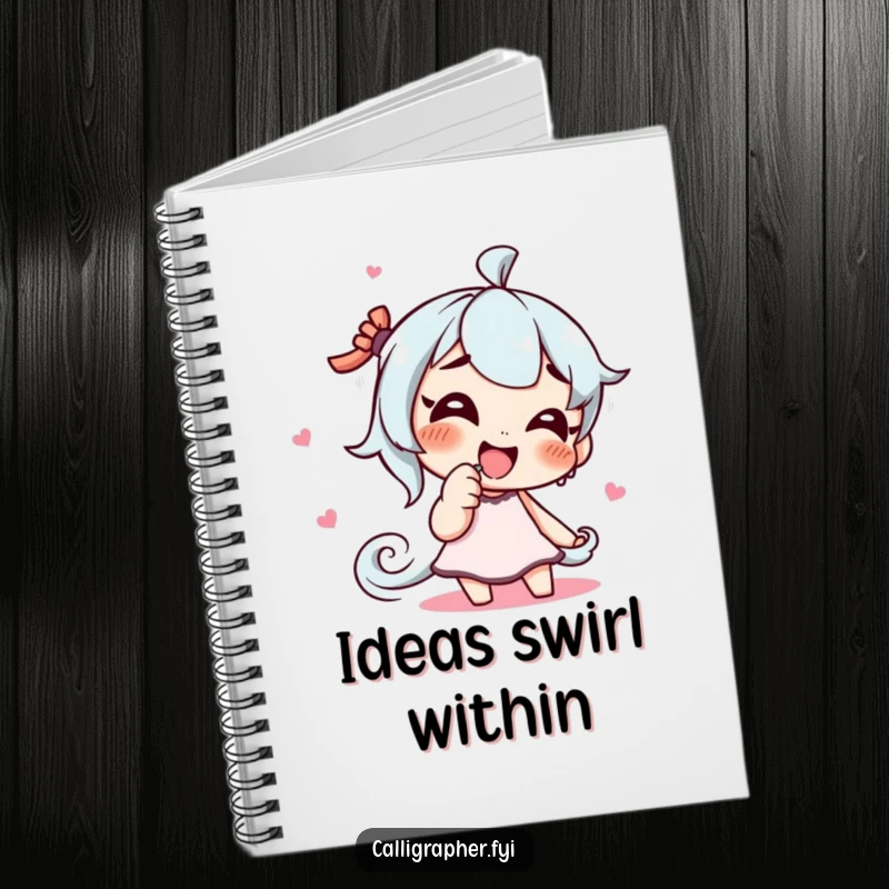 Funny notebook cover with a giggling character artist drawing a swirling pattern with their finger, ideal for creative journaling and doodles.