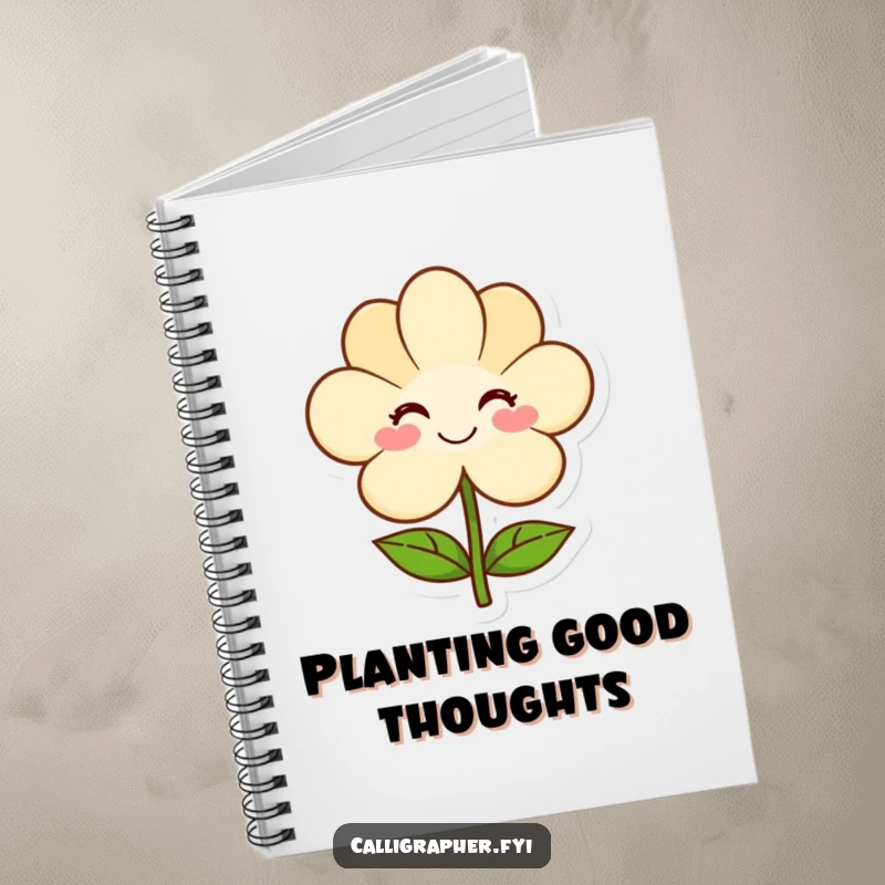 Funny notebook with a smiling artist presenting a simple flower, ideal for sketching, journaling, and capturing artistic thoughts.