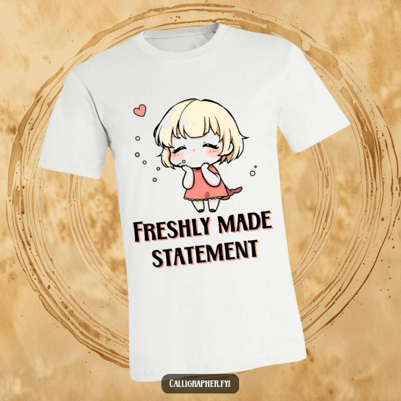 Funny T-Shirt: A cute character delicately blows on a freshly inked design, symbolizing the final, careful step in creation.