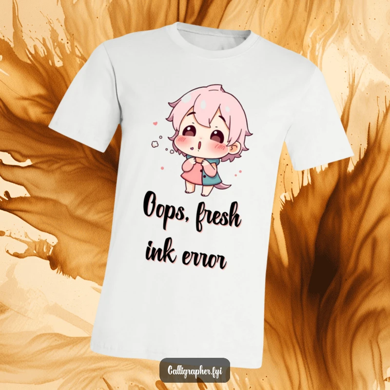 Funny t-shirt featuring a surprised character blowing on fresh ink, highlighting the meticulous and sometimes humorous side of art.