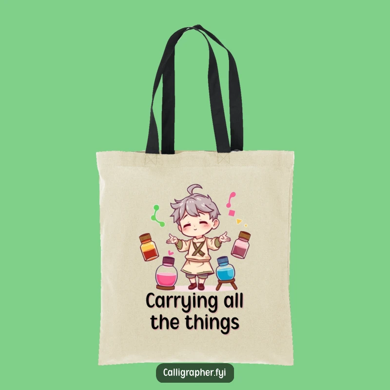 Funny Artist Juggling Tote Bag: Colorful Bottles, Great Funny Gift