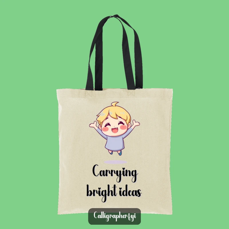 Funny Inspirational Tote Bag - Cheerful Character Bouncing, Ideal Gift for Art Lovers