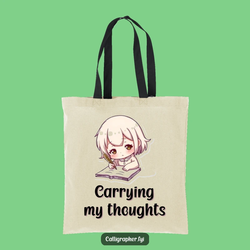 Funny Quill Writer Tote Bag: Cute Character's Artistic Writing Funny Gift
