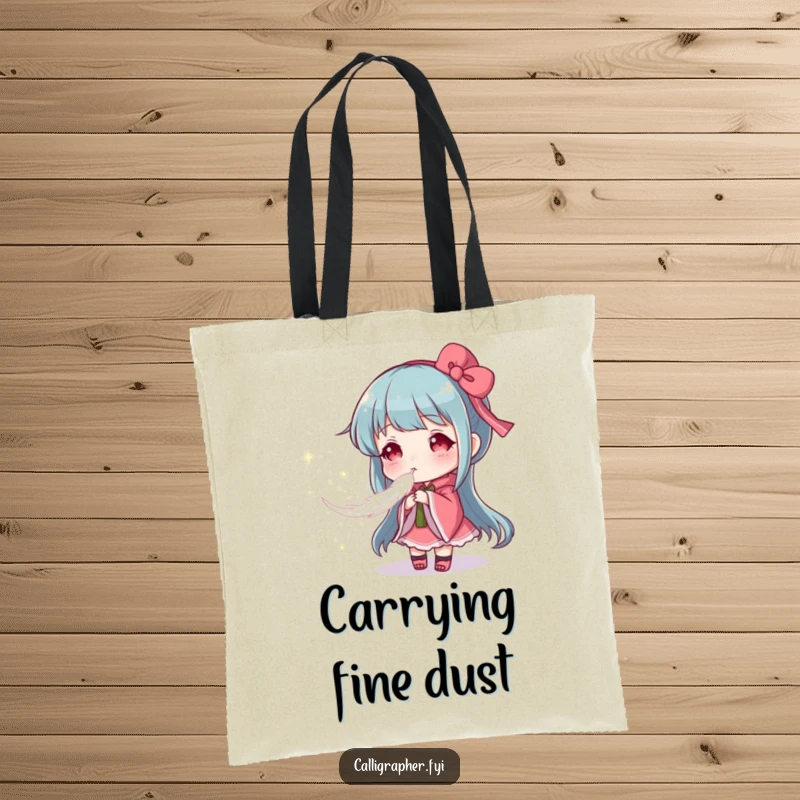 Funny tote bag depicting an artist gently blowing a feather to create a soft cloud of pigment, perfect for art supplies and gentle vibes.